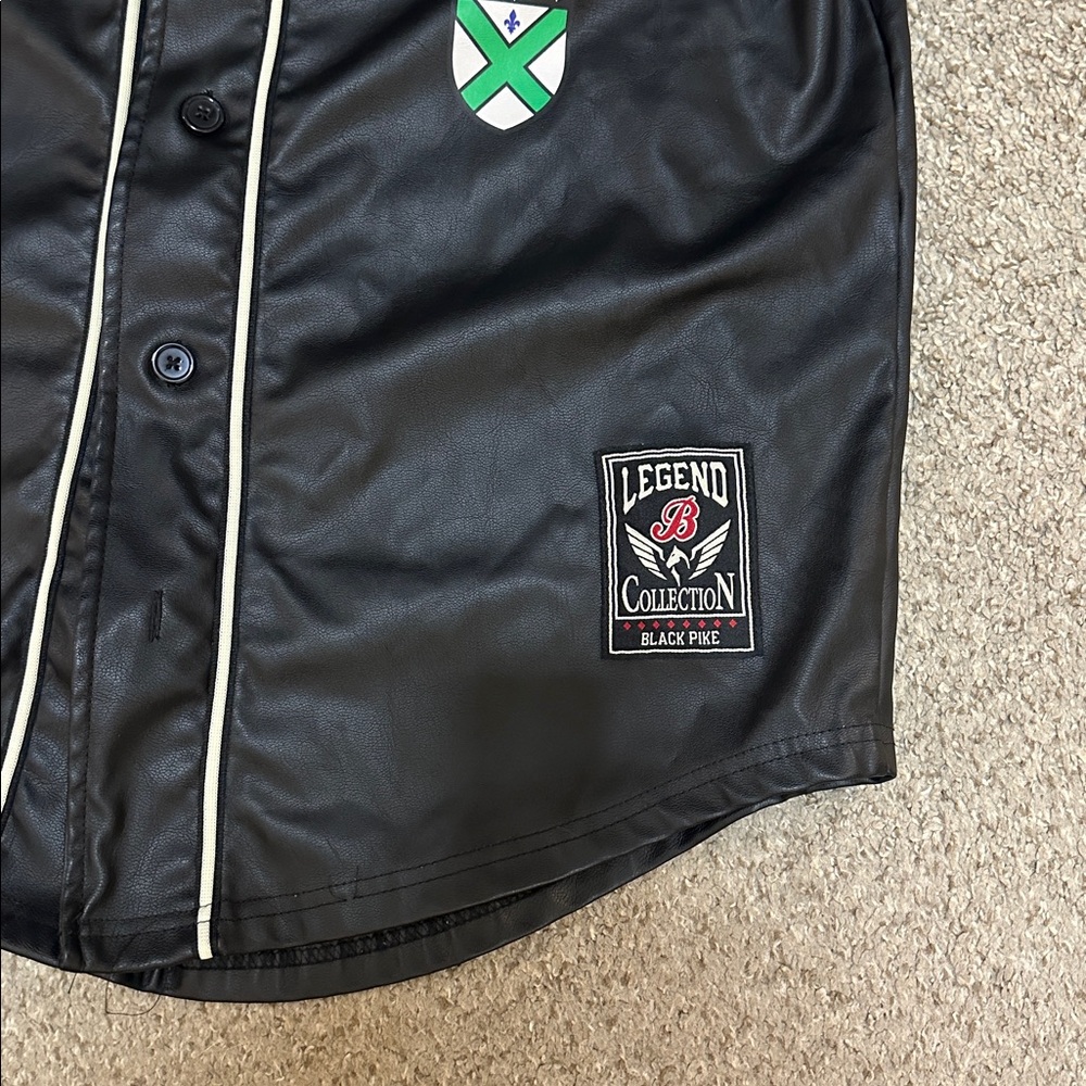 Black Pike Faux Leather Teddy Bear Baseball Jersey Carpe Diem Streetwear Size M - Picture 2 of 9